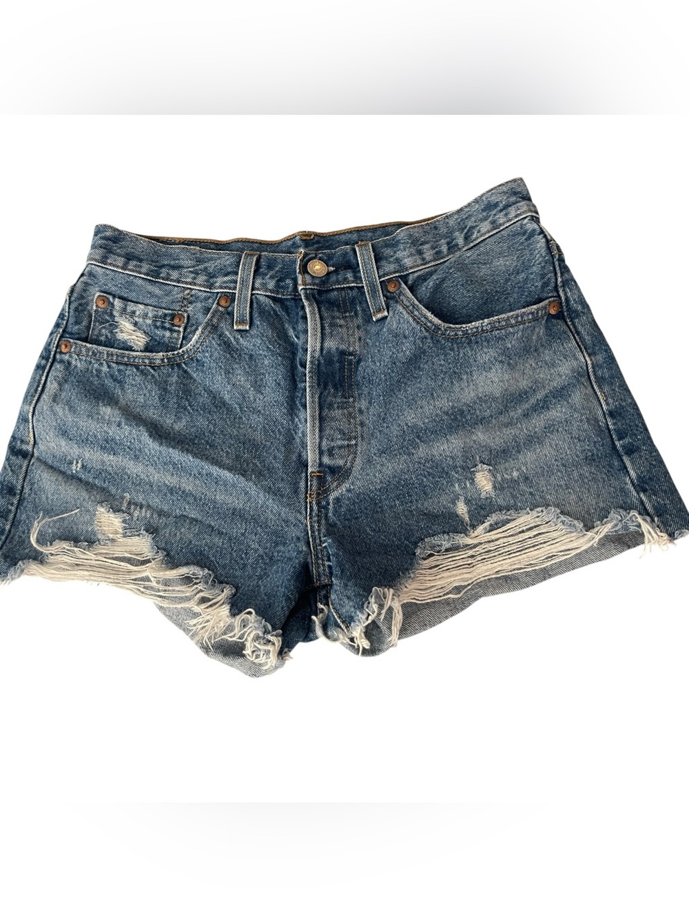 Levi's 501 Distressed Denim Shorts Button Fly Cutoffs Blue W28